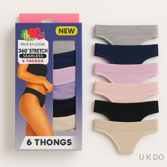 Fruit of the Loom 360° Stretch Seamless Women’s Thongs 5-Pack Size 7 L - Picture 6 of 7